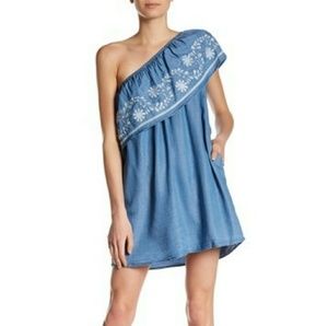 Rebecca Minkoff Chambray One-Shoulder Dress Size L